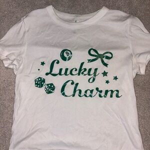 St pattys White Tee with Green "Lucky Charm" Graphic
